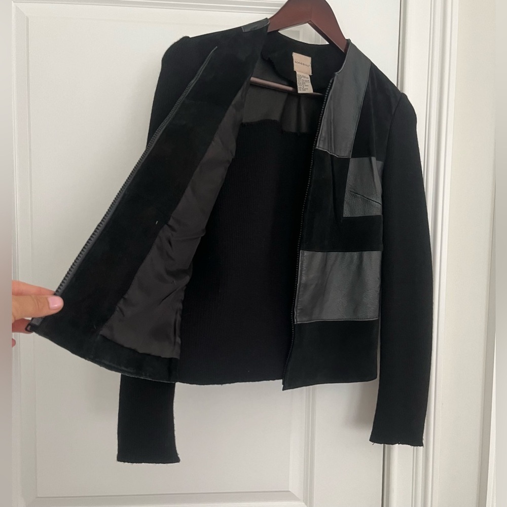 Massini Women suede/leather/ wool patchwork Full Zip Blazer Jacket Sz. S black - Picture 4 of 9